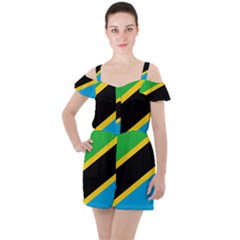 Flag Of Tanzania Ruffle Cut Out Chiffon Playsuit by Amaryn4rt