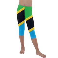 Flag Of Tanzania Kids  Lightweight Velour Capri Leggings  by Amaryn4rt