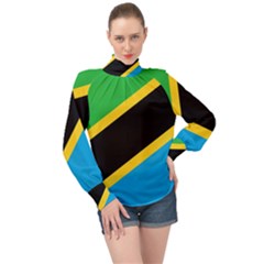 Flag Of Tanzania High Neck Long Sleeve Chiffon Top by Amaryn4rt