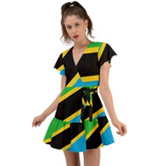 Flag Of Tanzania Flutter Sleeve Wrap Dress by Amaryn4rt