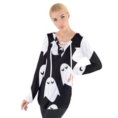 Ghost Halloween Pattern Tie Up T-shirt by Amaryn4rt