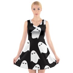 Ghost Halloween Pattern V-neck Sleeveless Dress by Amaryn4rt