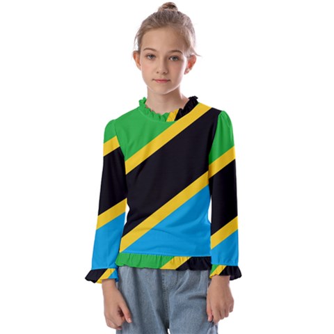 Flag Of Tanzania Kids  Frill Detail T-shirt by Amaryn4rt