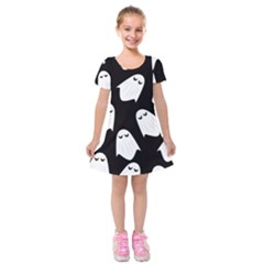 Ghost Halloween Pattern Kids  Short Sleeve Velvet Dress by Amaryn4rt