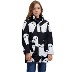 Ghost Halloween Pattern Kids  Hooded Longline Puffer Jacket by Amaryn4rt