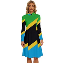 Flag Of Tanzania Long Sleeve Shirt Collar A-line Dress by Amaryn4rt