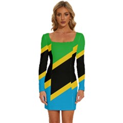 Flag Of Tanzania Long Sleeve Square Neck Bodycon Velvet Dress by Amaryn4rt