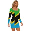 Flag Of Tanzania Long Sleeve Square Neck Bodycon Velvet Dress View3