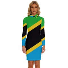 Flag Of Tanzania Long Sleeve Shirt Collar Bodycon Dress by Amaryn4rt