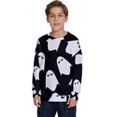 Ghost Halloween Pattern Kids  Crewneck Sweatshirt by Amaryn4rt