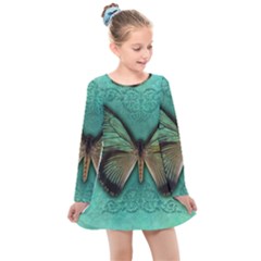 Butterfly Background Vintage Old Grunge Kids  Long Sleeve Dress by Amaryn4rt