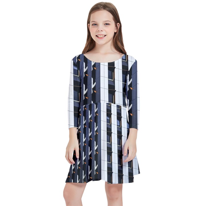 Architecture-building-pattern Kids  Quarter Sleeve Skater Dress