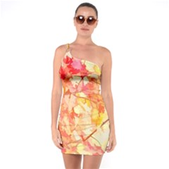 Monotype Art Pattern Leaves Colored Autumn One Shoulder Ring Trim Bodycon Dress by Amaryn4rt