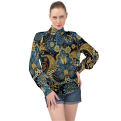 Retro Ethnic Background Pattern Vector High Neck Long Sleeve Chiffon Top by Amaryn4rt