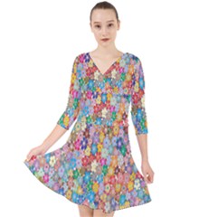 Sakura-cherry-blossom-floral Quarter Sleeve Front Wrap Dress by Amaryn4rt