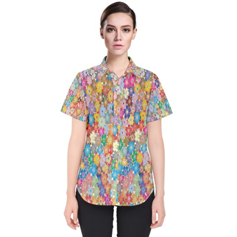 Sakura-cherry-blossom-floral Women s Short Sleeve Shirt by Amaryn4rt