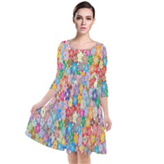 Sakura-cherry-blossom-floral Quarter Sleeve Waist Band Dress