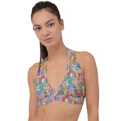 Monotype Art Pattern Leaves Colored Autumn Halter Plunge Bikini Top