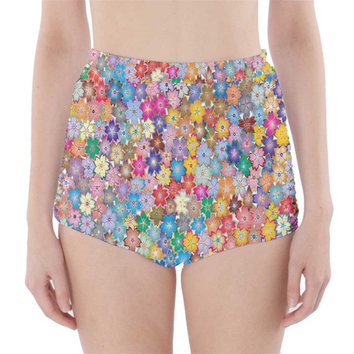 Monotype Art Pattern Leaves Colored Autumn High-Waisted Bikini Bottoms