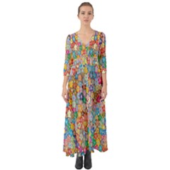 Monotype Art Pattern Leaves Colored Autumn Button Up Boho Maxi Dress by Amaryn4rt