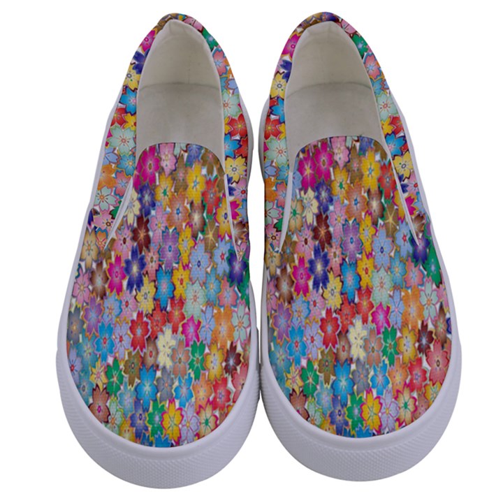 Sakura-cherry-blossom-floral Kids  Canvas Slip Ons