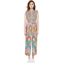 Retro Ethnic Background Pattern Vector Women s Frill Top Chiffon Jumpsuit