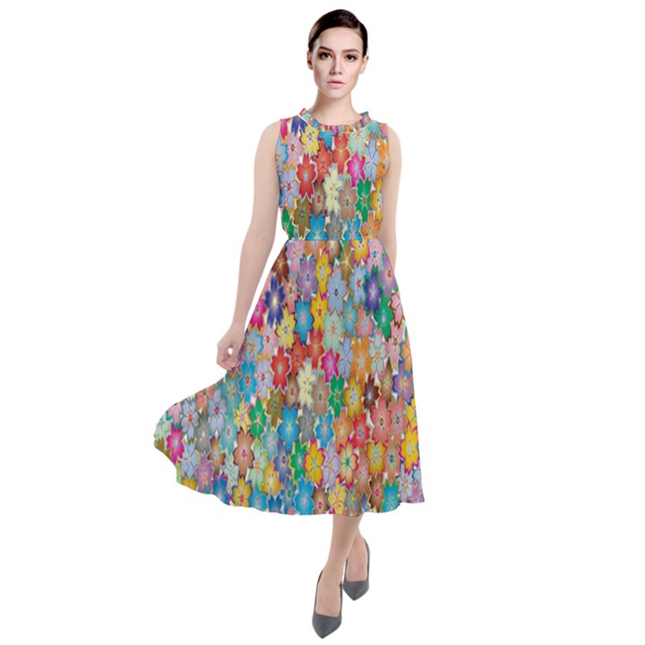 Sakura-cherry-blossom-floral Round Neck Boho Dress