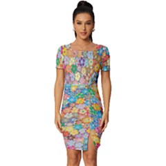 Monotype Art Pattern Leaves Colored Autumn Fitted Knot Split End Bodycon Dress by Amaryn4rt