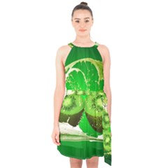 Kiwi Fruit Vitamins Healthy Cut Halter Collar Waist Tie Chiffon Dress by Amaryn4rt