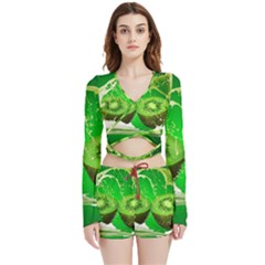 Kiwi Fruit Vitamins Healthy Cut Velvet Wrap Crop Top And Shorts Set by Amaryn4rt