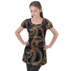 Dragon Pentagram Puff Sleeve Tunic Top by Amaryn4rt