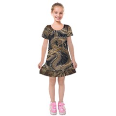 Dragon Pentagram Kids  Short Sleeve Velvet Dress by Amaryn4rt