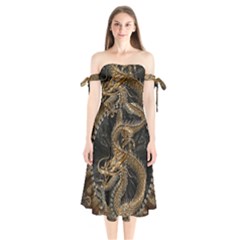 Dragon Pentagram Shoulder Tie Bardot Midi Dress by Amaryn4rt