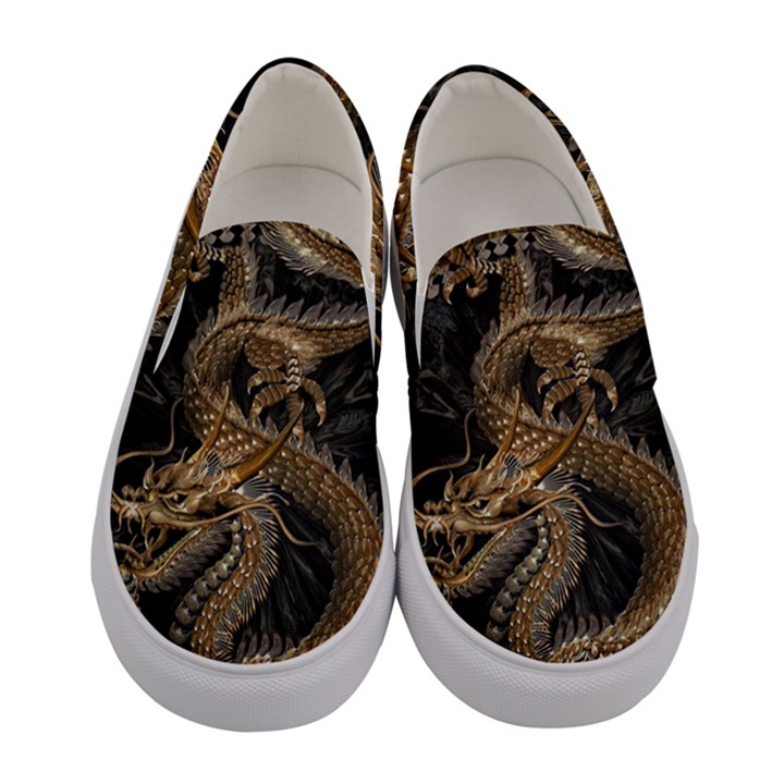 Dragon Pentagram Women s Canvas Slip Ons