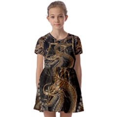 Dragon Pentagram Kids  Short Sleeve Pinafore Style Dress by Amaryn4rt