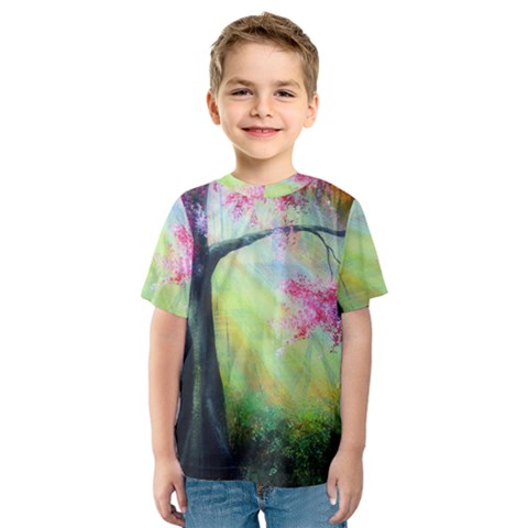 Forests Stunning Glimmer Paintings Sunlight Blooms Plants Love Seasons Traditional Art Flowers Sunsh Kids  Sport Mesh T-shirt by Amaryn4rt