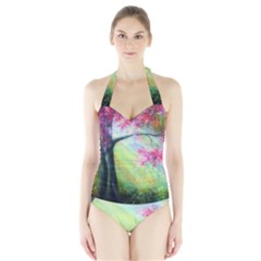 Forests Stunning Glimmer Paintings Sunlight Blooms Plants Love Seasons Traditional Art Flowers Sunsh Halter Swimsuit by Amaryn4rt