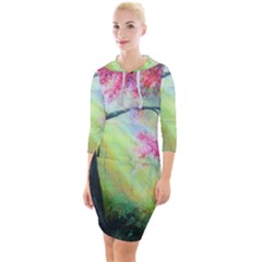 Forests Stunning Glimmer Paintings Sunlight Blooms Plants Love Seasons Traditional Art Flowers Sunsh Quarter Sleeve Hood Bodycon Dress by Amaryn4rt