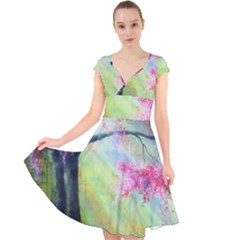 Forests Stunning Glimmer Paintings Sunlight Blooms Plants Love Seasons Traditional Art Flowers Sunsh Cap Sleeve Front Wrap Midi Dress by Amaryn4rt