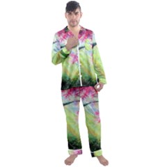 Forests Stunning Glimmer Paintings Sunlight Blooms Plants Love Seasons Traditional Art Flowers Sunsh Men s Long Sleeve Satin Pajamas Set