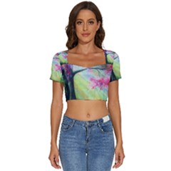 Forests Stunning Glimmer Paintings Sunlight Blooms Plants Love Seasons Traditional Art Flowers Sunsh Short Sleeve Square Neckline Crop Top  by Amaryn4rt