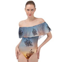 Hardest-frost-winter-cold-frozen Off Shoulder Velour Bodysuit  by Amaryn4rt