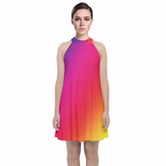 Rainbow Colors Velvet Halter Neckline Dress 