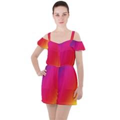 Rainbow Colors Ruffle Cut Out Chiffon Playsuit by Amaryn4rt