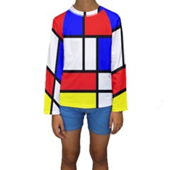 Mondrian-red-blue-yellow Kids  Long Sleeve Swimwear by Amaryn4rt