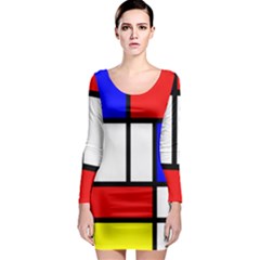 Mondrian-red-blue-yellow Long Sleeve Bodycon Dress by Amaryn4rt