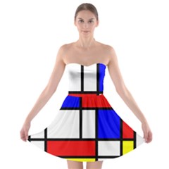 Mondrian-red-blue-yellow Strapless Bra Top Dress by Amaryn4rt