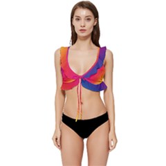 Rainbow Colors Low Cut Ruffle Edge Bikini Top