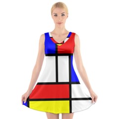 Mondrian-red-blue-yellow V-neck Sleeveless Dress by Amaryn4rt