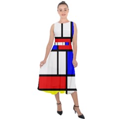 Mondrian-red-blue-yellow Midi Tie-back Chiffon Dress by Amaryn4rt